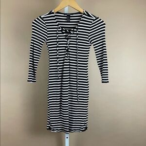 Forever 21 Small Stripe Tie V Neck Long Sleeve Fall Bodycon Dress Halloween